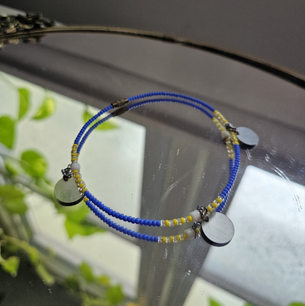 Dainty Blue and Yellow African beaded bracelet/anklet